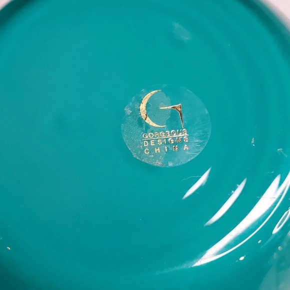 Gorgeous Design China 4" Ruffled Edge Glass Bowl Vase Turquoise & White Inside - Picture 10 of 11